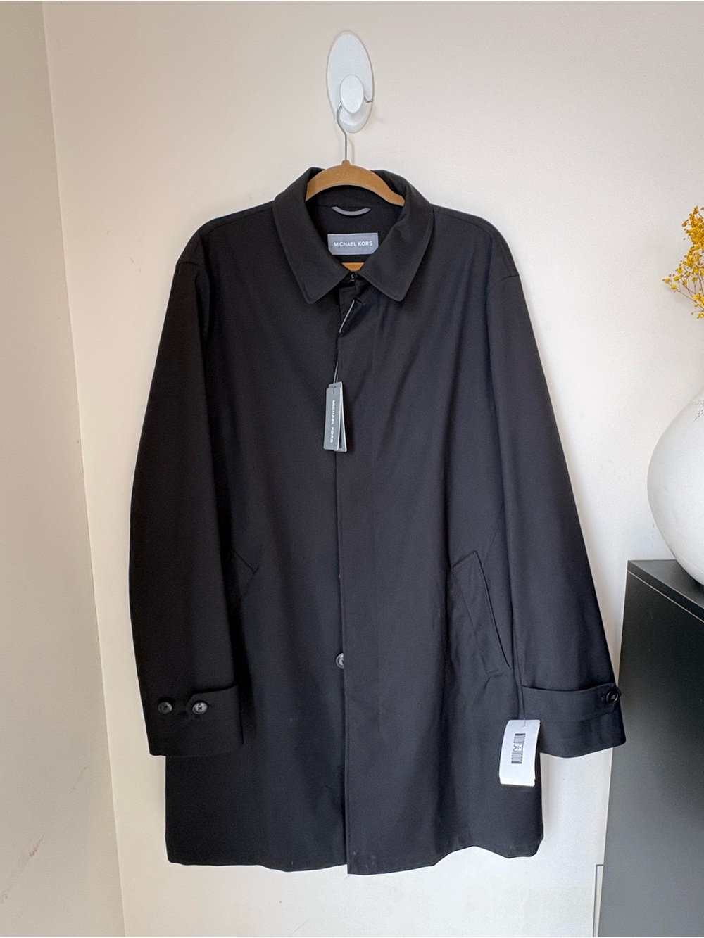 Michael Kors Men's Black Trench Coat with Button Front